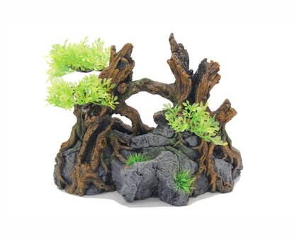 BLUE BELLE PACIFIC ROCK WITH TREE &amp; PLANTS 28X15X22 CM